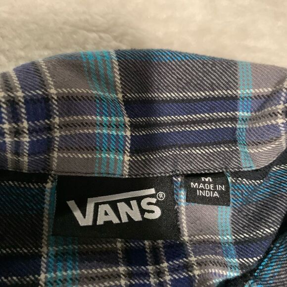 Vans Mens Blue‎ Button Down Flannel Shirt Size Medium Top - Picture 2 of 7
